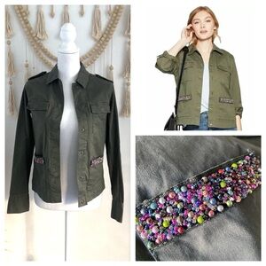 Target A New Day army green military cargo jacket beaded utility cargo XS